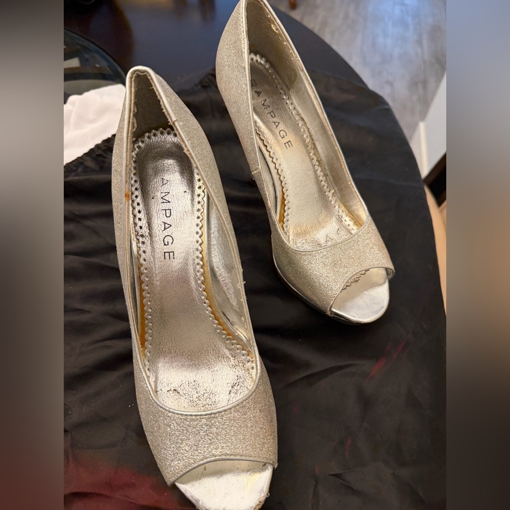 Rampage Women's Glittering Silver Peep Toe Heels